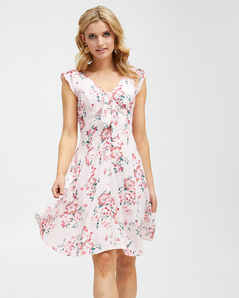 Tie Front Nursing Dress - Pink Floral | Peachymama Breastfeeding