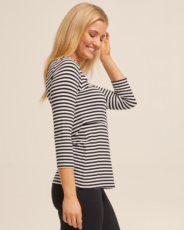 French Stripe Bamboo Boatneck Nursing Top | Peachymama Australia